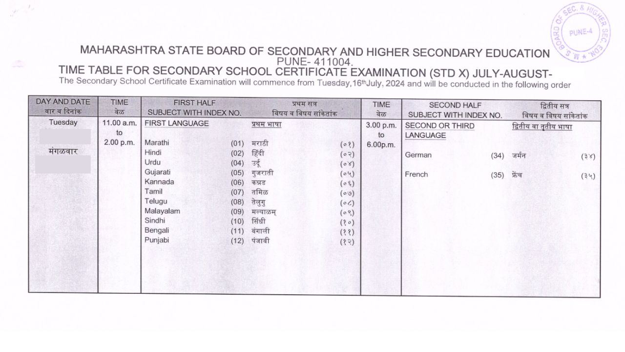 ssc hsc timetable 2025